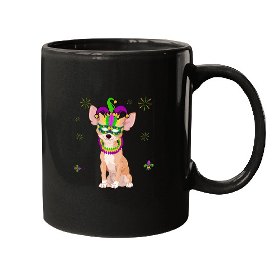 Chihuahua Wearing Jester Hat Cute Mardi Gras Masked Beads Mugs