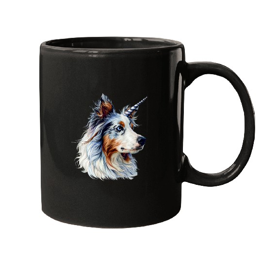 Australian Shepherd Unicorns Rainbow Dog Mugs