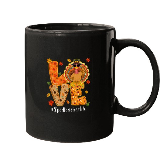 Love Sped Teacher Life Thanksgiving Autumn Fall Turkey Mugs