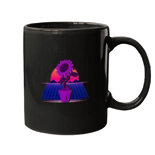 Flower Blossom 90s Art Synthwave Sunset Vaporwave Sunflower Mugs