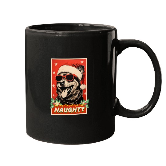 Funny Norwegian Elkhound Christmas Naughty Vintage Mugs
