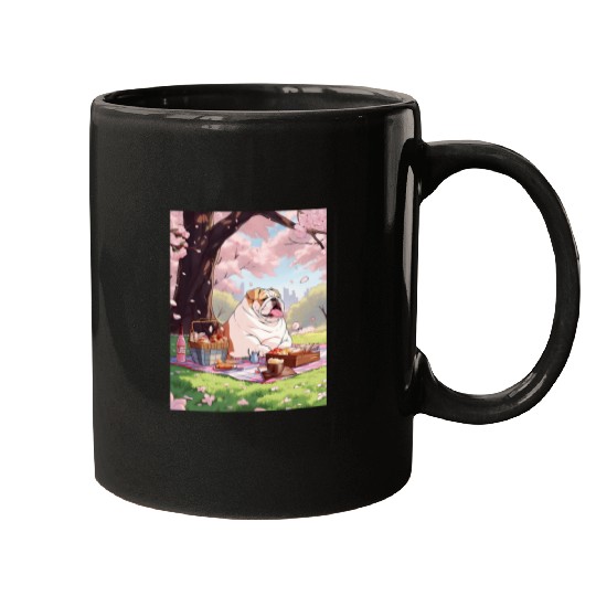 English Bulldog Cherry Blossom Funny Dog Picnic Mugs