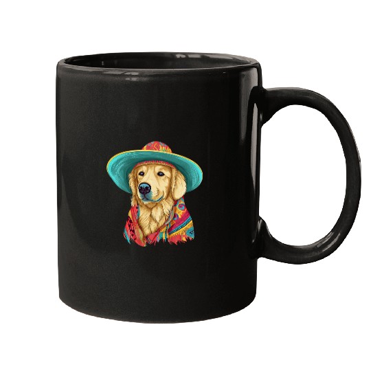 Golden Retriever Dog in Cinco De Mayo Sombrero and Poncho Mugs