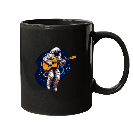 Astronaut Floating In Space Playing An Acoustic Guitar 2 Mugs