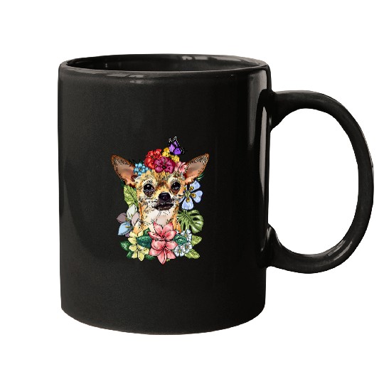 Chihuahua Dog Spring Botanical Plant Flower Floral Mugs
