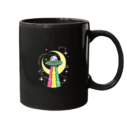 Cool Space UFO Aliens Stars Moon Abduction Astronomy Lover Mugs