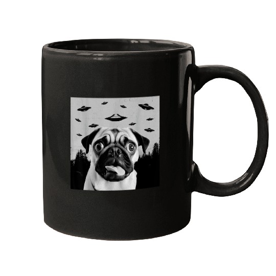 Alien UFO Funny Pug Dog Lover Men Women Kids Mugs