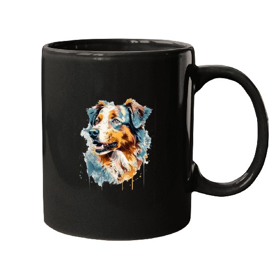Australian Shepherd vintages Art Furry Pup Mugs