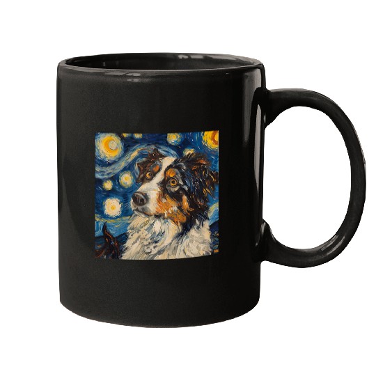 Australian Shepherd Dog Van Gogh Style Starry Night Mugs