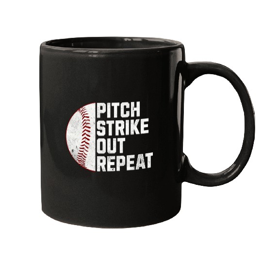 Baseball Pitcher Pitch Strike Out Repeat Mugs