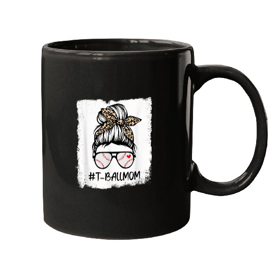 Bleached Tball Baseball Mom Life Leopard Messy Bun Game Day 2 Mugs