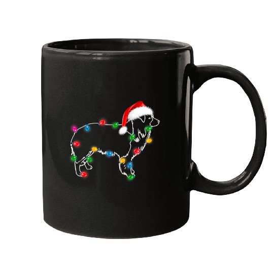 Christmas Border Collie xmass Lights Santa Hat Funny Dog Mugs