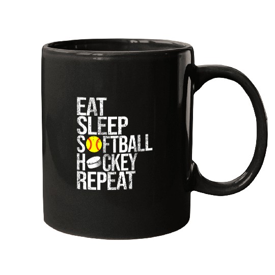 Eat Sleep Softball Hockey Repeat Funny Sport Mugs