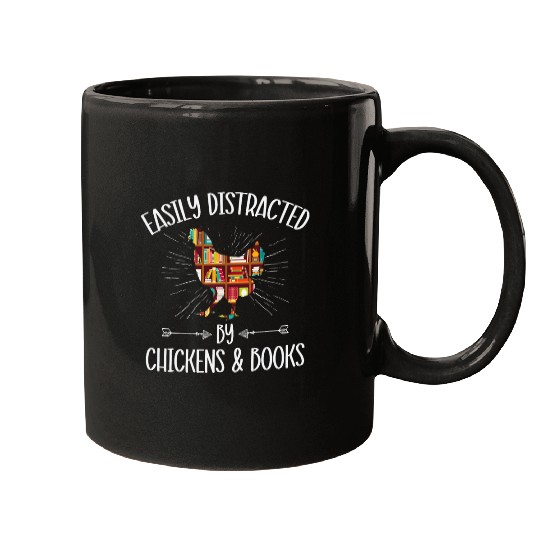Cute Cool Easily Distracted By Chickens 2Books Nerd Farmer Mugs