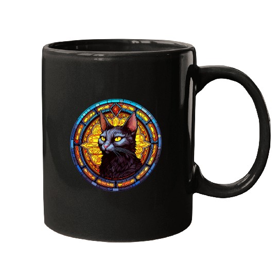Funny Cat lover with Artisan Style Stained Glass Art Mugs