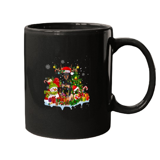 German Pinscher Santa Hat Reindeer Christmas Lights Pajama Mugs