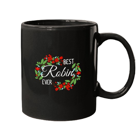 Robin Personalized Name Floral Wreath Flower Mugs