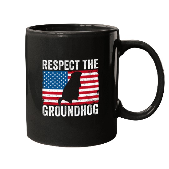 Respect The Groundhog Funny Woodchuck USA Flag Groundhog Day Mugs