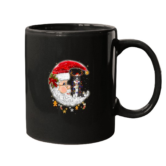 Border collie Dog Santa Reindeer Christmas Lights Pajama Mugs