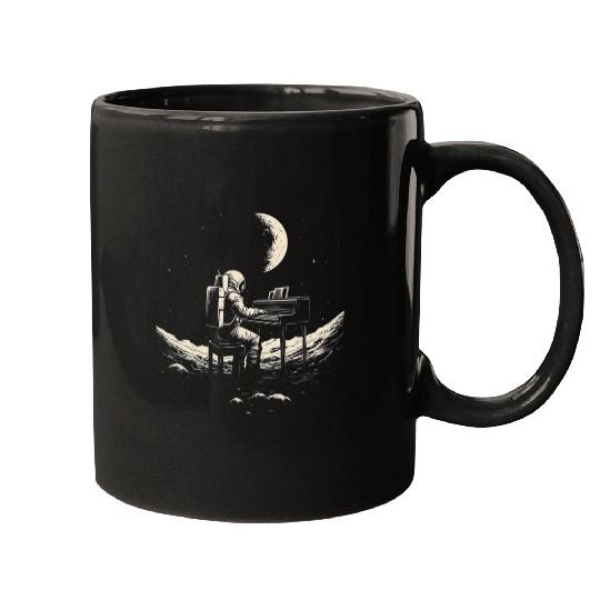 astronaut in space with piano in galaxies musician Mugs