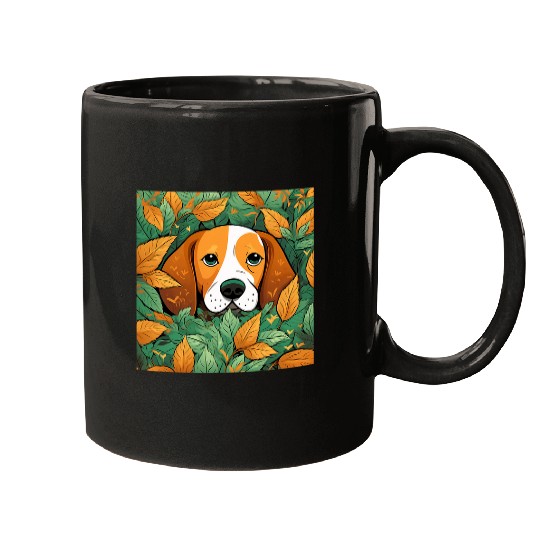 English Foxhound Dog Mom Dad Plant Lover Hiding in Leaves Mugs