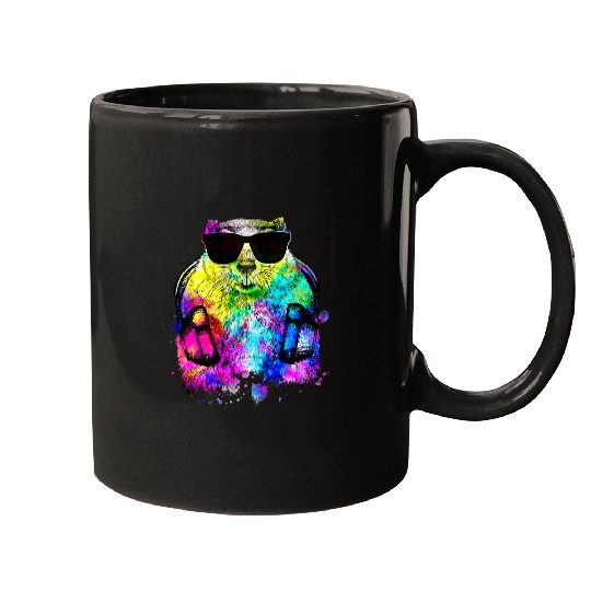 Retro Pop Art Groundhog Woodchuck Gamer with Headphones Mugs