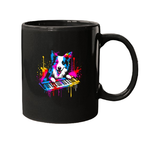 Border Collie Dog Piano Mugs