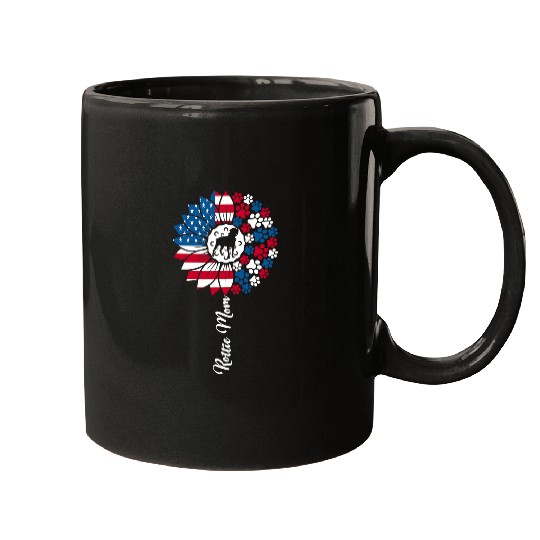 Dog Rottweiler Mom For Women Sunflower American Flag Rottie Dog Mugs