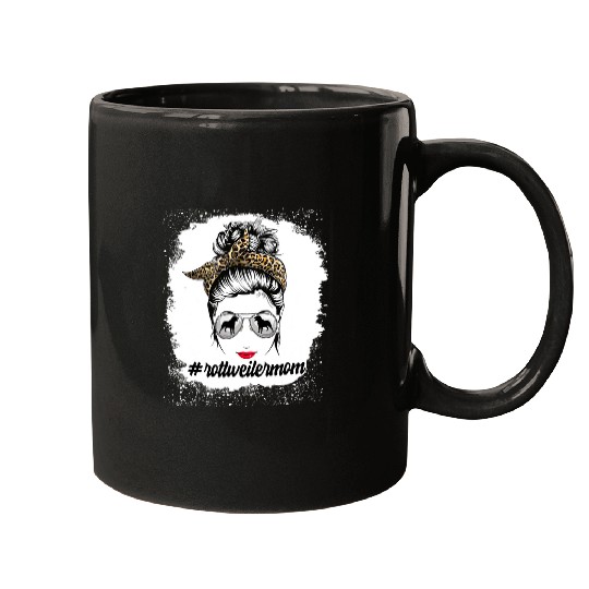 Dog Rottweiler Mom Bleached Messy Bun Leopard Women 3 Mugs