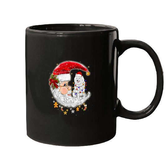 Dog Samoyed With Santa Hat Christmas Tree Lights Mugs