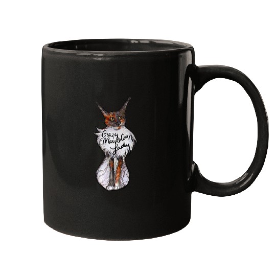 crazys Maine Coon Lady Cat Art Mugs
