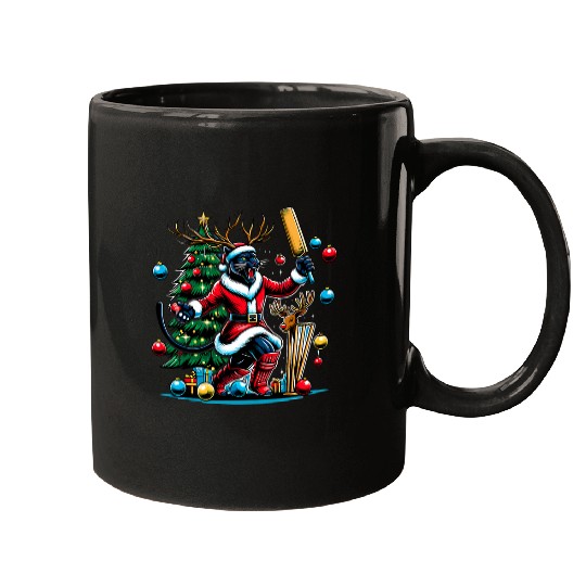 Funny panthers Play Cricket Reindeer Christmas Mugs