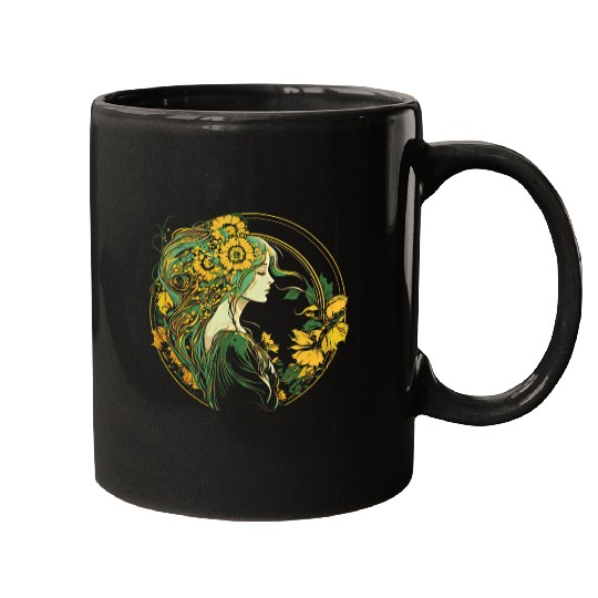 Cottagecore Aesthetic Sunflower Girl Mugs