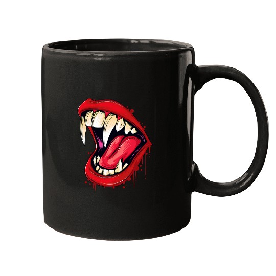 Funny Pop Art Vampire Big Teeth Halloween Costume Mugs