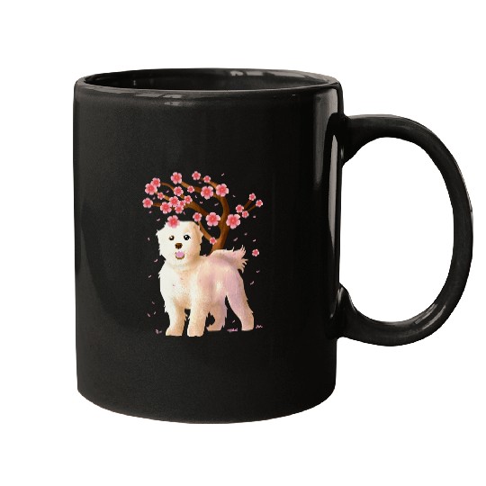Dog Maltese Japanese Sakura Cherry Blossom Shirt Flower Gift Mugs
