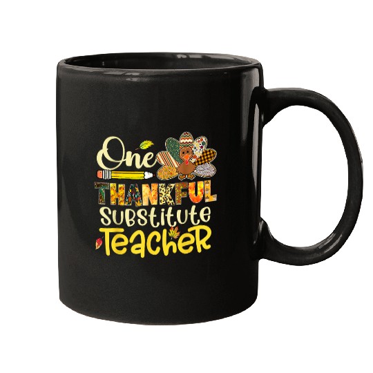 one thankful substitute teacher turkey leopard thanksgiving Mugs