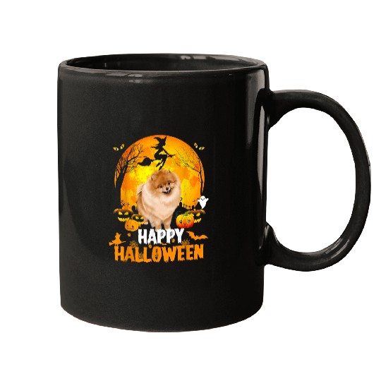 Dog Pomeranian Happy Halloween Day With the Moon And Pumpkin 133 Mugs