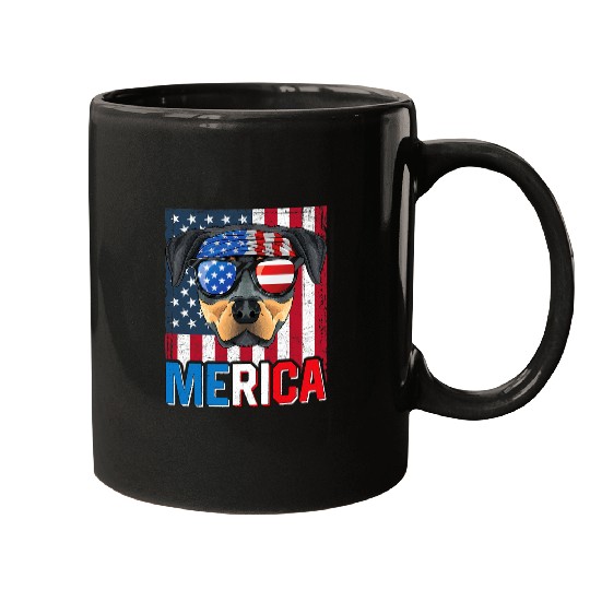 Dog Rottweiler Merica 4th of July Dog American Puppy Patriotic Mugs