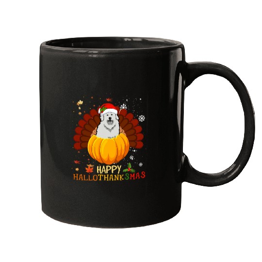 Great Pyrenees Halloween Christmas Happy Hallothanksmas Mugs