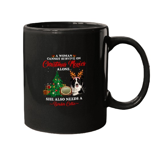Cute Christmas Movie And Border Collie Dog Mugs