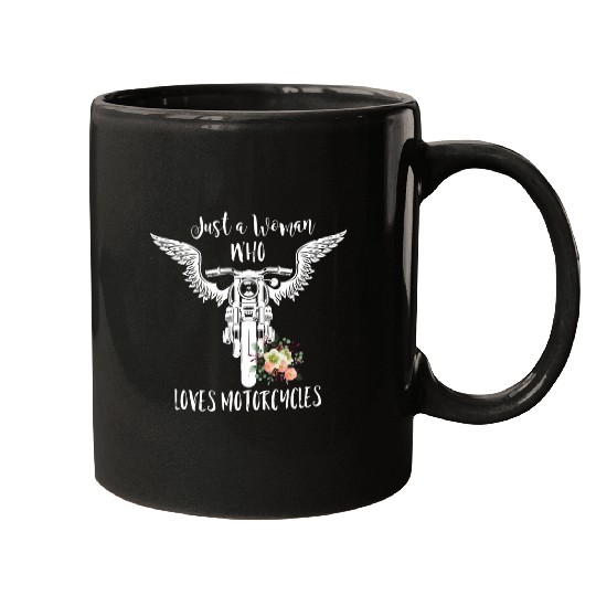 Just A Woman Who Loves Motorcycles Angel Wings Floral Mugs