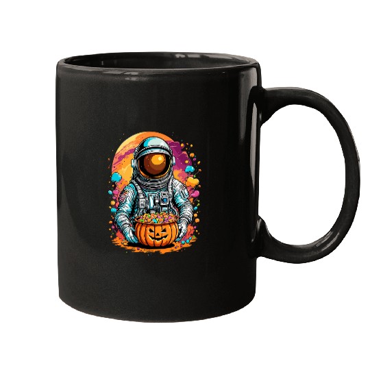 Funny Astronaut Trick or Treat Pumkin Candy Happy Halloween Mugs