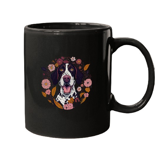 Dog Lover Smiling German Shorthaired Flowers Floral Mugs