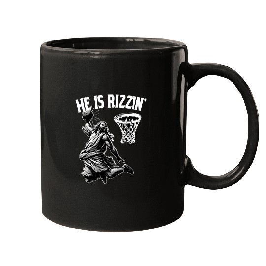 He is Rizzin Funny Easter Jesus Playing Basketball Christian Mugs