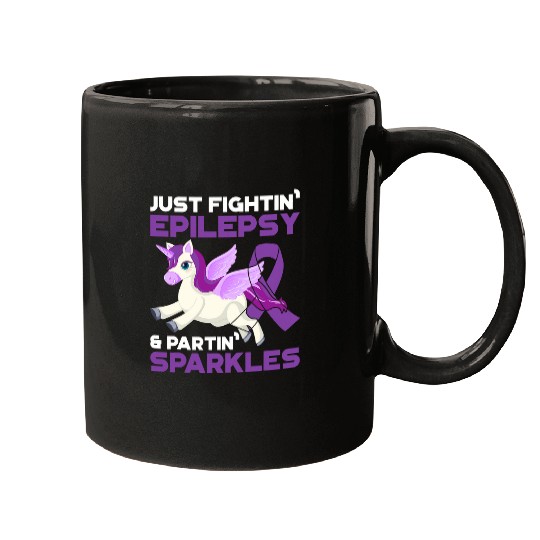 Just Fightin Epilepsy Fartin Sparkles Unicorns Purple Ribbon Mugs