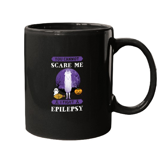 Epilepsy Fighter Purple Awareness ghosts Halloween Holiday Mugs