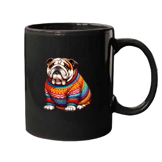 Fat Chubby English Bulldog Colorful Sweater Puppy Lover Mugs