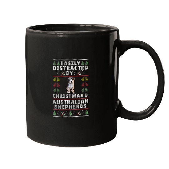 Easily Distracted By Christmas And Dogs Australian Shepherd Mugs