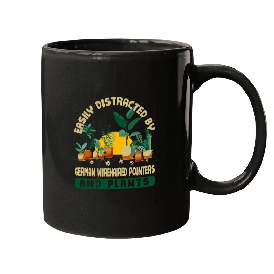 Easily Distracted by German Wirehaired Pointers and Plants 2 Mugs