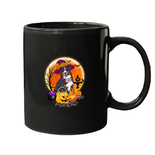 Halloween Australian Shepherd Dog Moon With Pumpkin Funny 629 Mugs
